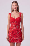 Sky Blue Beaded Ruched Floral Bodycon Short Homecoming Dress with Sequins