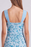 Sky Blue Beaded Ruched Floral Bodycon Short Homecoming Dress with Sequins
