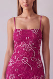 Fuchsia Spaghetti Straps Floral Bodycon Beaded Short Homecoming Dress