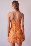 Fuchsia Spaghetti Straps Floral Bodycon Beaded Short Homecoming Dress