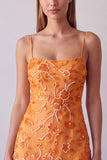 Fuchsia Spaghetti Straps Floral Bodycon Beaded Short Homecoming Dress