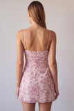 Fuchsia Spaghetti Straps Floral Bodycon Beaded Short Homecoming Dress