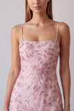 Fuchsia Spaghetti Straps Floral Bodycon Beaded Short Homecoming Dress