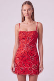Fuchsia Spaghetti Straps Floral Bodycon Beaded Short Homecoming Dress