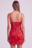 Fuchsia Spaghetti Straps Floral Bodycon Beaded Short Homecoming Dress