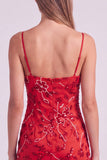 Fuchsia Spaghetti Straps Floral Bodycon Beaded Short Homecoming Dress