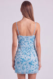 Fuchsia Spaghetti Straps Floral Bodycon Beaded Short Homecoming Dress
