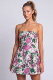 Floral Light Blue Printed A-Line Strapless Short Homecoming Dress