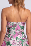 Floral Light Blue Printed A-Line Strapless Short Homecoming Dress