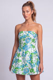 Floral Light Blue Printed A-Line Strapless Short Homecoming Dress