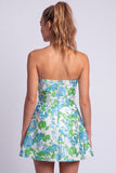 Floral Light Blue Printed A-Line Strapless Short Homecoming Dress