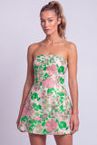 Floral Light Blue Printed A-Line Strapless Short Homecoming Dress