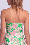Floral Light Blue Printed A-Line Strapless Short Homecoming Dress