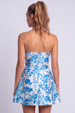 Floral Light Blue Printed A-Line Strapless Short Homecoming Dress