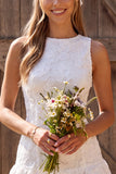 Floral Ivory A-Line Bateau Neck Lace Tiered Ruffle Short Bridal Shower Dress