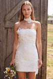 Ivory Bodycon Strapless Pearls Short Bridal Shower Dress with 3D Flower