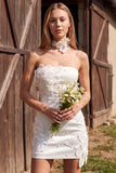 Ivory Bodycon Strapless Pearls Short Bridal Shower Dress with 3D Flower