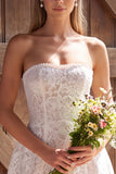 Ivory Lace Strapless A-Line Pearls Short Bridal Shower Dress with Bow
