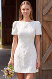 Ivory Bodycon Jacquard Bateau Neck Short Bridal Shower Dress