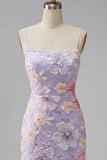Lilac Mermaid Floral Spaghetti Straps Long Prom Dress with Sequins