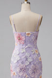 Lilac Mermaid Floral Spaghetti Straps Long Prom Dress with Sequins