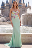 Sage Green Mermaid Strapless Sequins Floral Long Prom Dress with Embroidery
