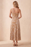 One Shoulder Champagne A-Line Velvet Long Wedding Guest Dress