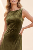 Olive Velvet A-Line Bateau Long Wedding Guest Dress with Lace