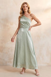 Light Green One Shoulder Velvet A-Line Long Wedding Guest Dress