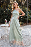 Light Green One Shoulder Velvet A-Line Long Wedding Guest Dress