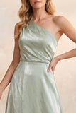 Light Green One Shoulder Velvet A-Line Long Wedding Guest Dress