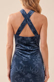 Navy Sheath Halter Velvet Long Wedding Guest Dress