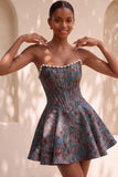 Light Green A-Line Pearl Corset Strapless Basque Waist Short Homecoming Dress