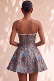 Light Green A-Line Pearl Corset Strapless Basque Waist Short Homecoming Dress