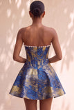 Light Green A-Line Pearl Corset Strapless Basque Waist Short Homecoming Dress