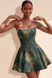 Light Green A-Line Pearl Corset Strapless Basque Waist Short Homecoming Dress