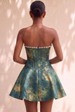 Light Green A-Line Pearl Corset Strapless Basque Waist Short Homecoming Dress