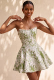 Light Green Corset Strapless Basque Waist Short Homecoming Dress