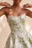 Light Green Corset Strapless Basque Waist Short Homecoming Dress