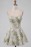 Light Green Corset Strapless Basque Waist Short Homecoming Dress