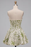 Light Green Corset Strapless Basque Waist Short Homecoming Dress
