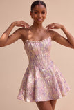 Light Green A-Line Pearl Corset Strapless Basque Waist Short Homecoming Dress