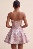 Light Green A-Line Pearl Corset Strapless Basque Waist Short Homecoming Dress