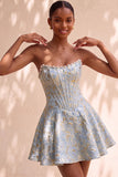 Light Green A-Line Pearl Corset Strapless Basque Waist Short Homecoming Dress