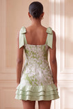 Light Green Sheath Square Neck Ruffled Short Homecoming Dress with Beading