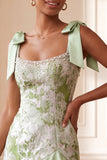 Light Green Sheath Square Neck Ruffled Short Homecoming Dress with Beading