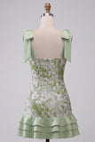 Light Green Sheath Square Neck Ruffled Short Homecoming Dress with Beading
