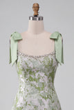 Light Green Sheath Square Neck Ruffled Short Homecoming Dress with Beading