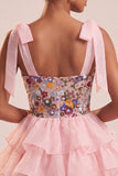 Pink Corset Sweetheart Ruffled Mini Homecoming Dress with Embroidery