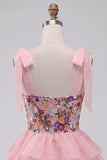 Pink Corset Sweetheart Ruffled Mini Homecoming Dress with Embroidery